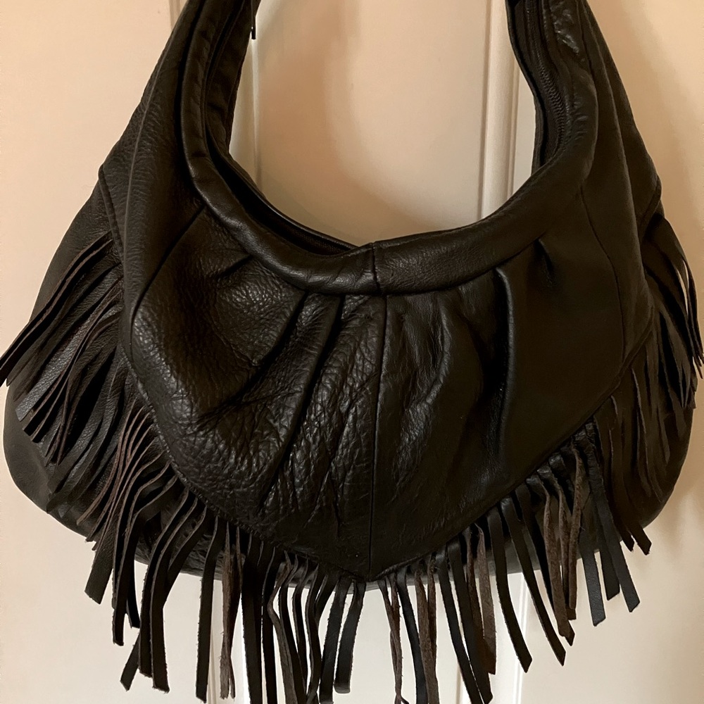Vintage Leather Fringe Hobo Handbag